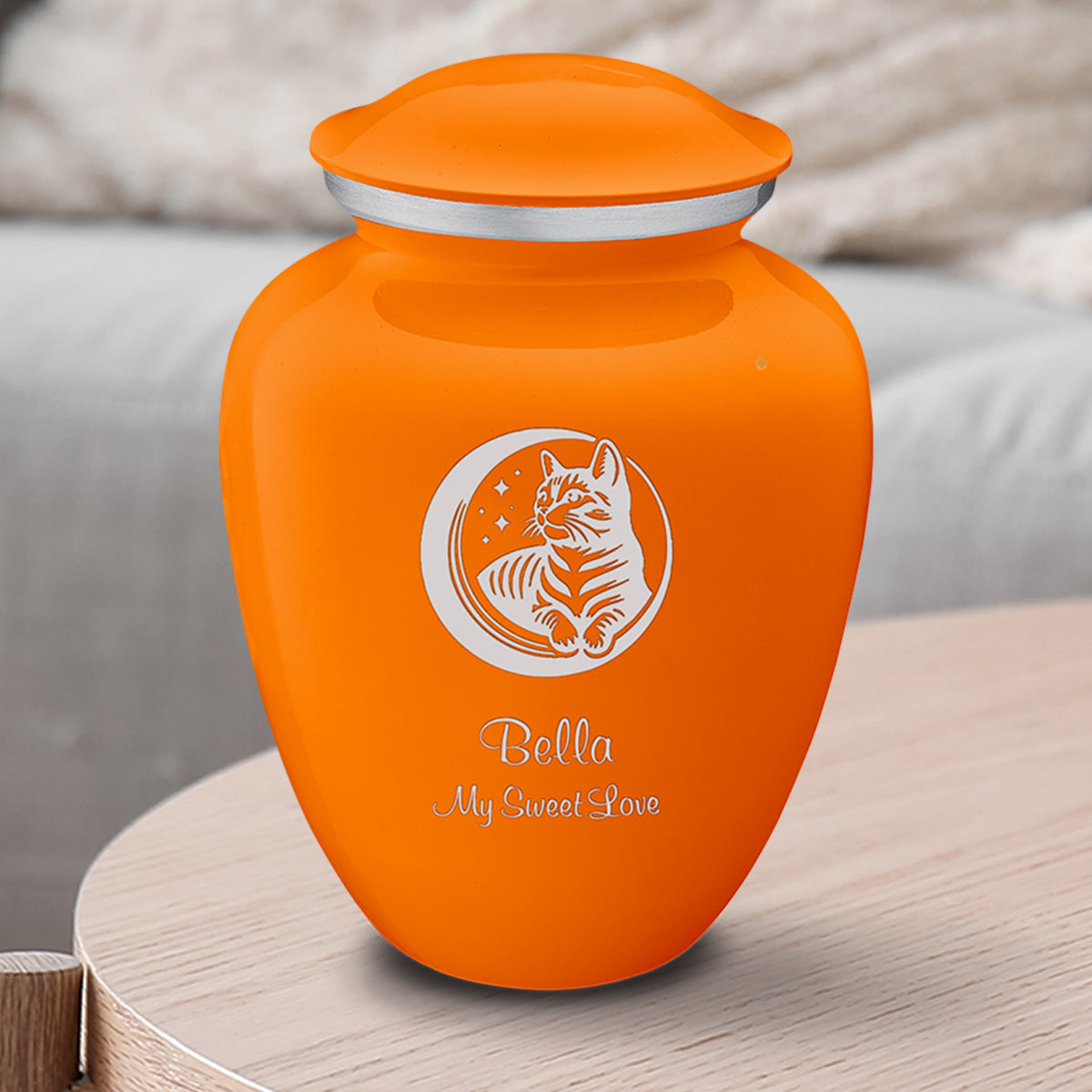 Medium Embrace Burnt Orange Pet Cute Cat Cremation Urn