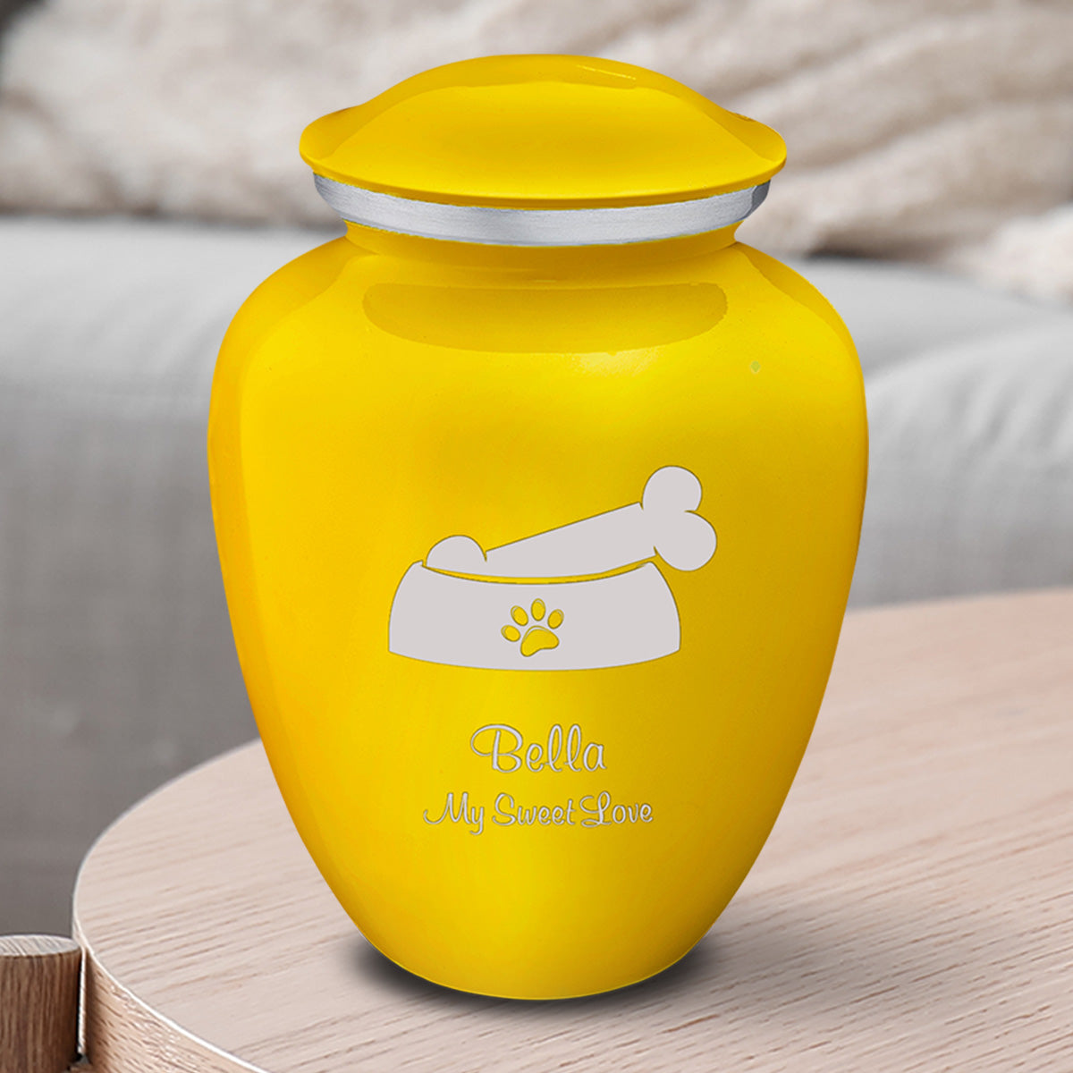 Medium Embrace Yellow Pet Dog Bone Cremation Urn