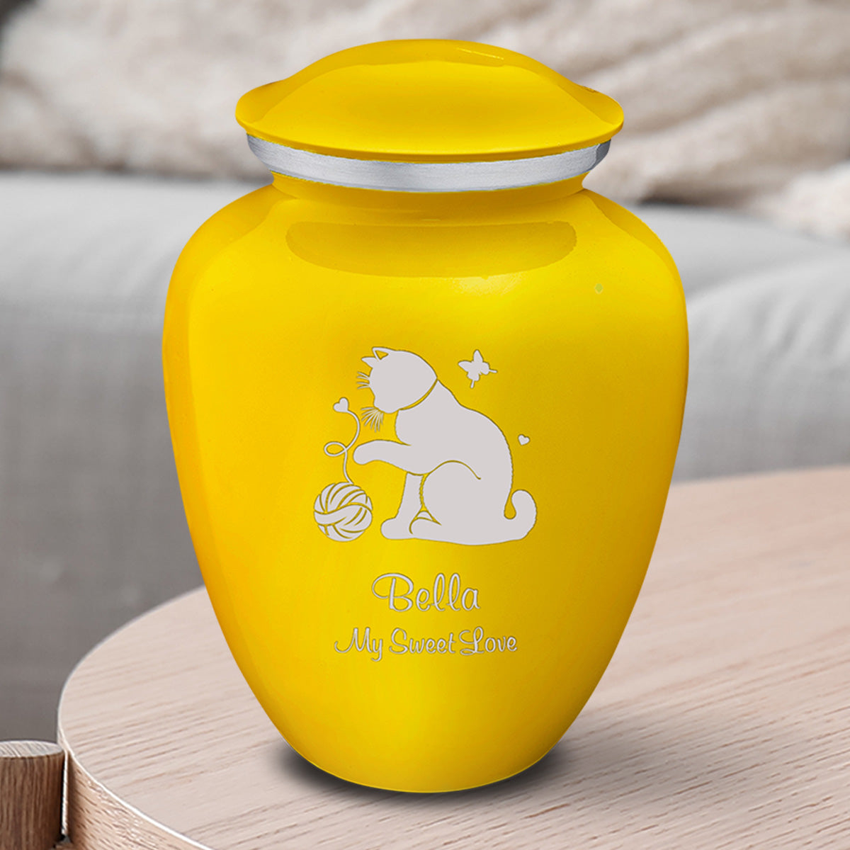 Medium Embrace Yellow Pet Fun Cat Cremation Urn