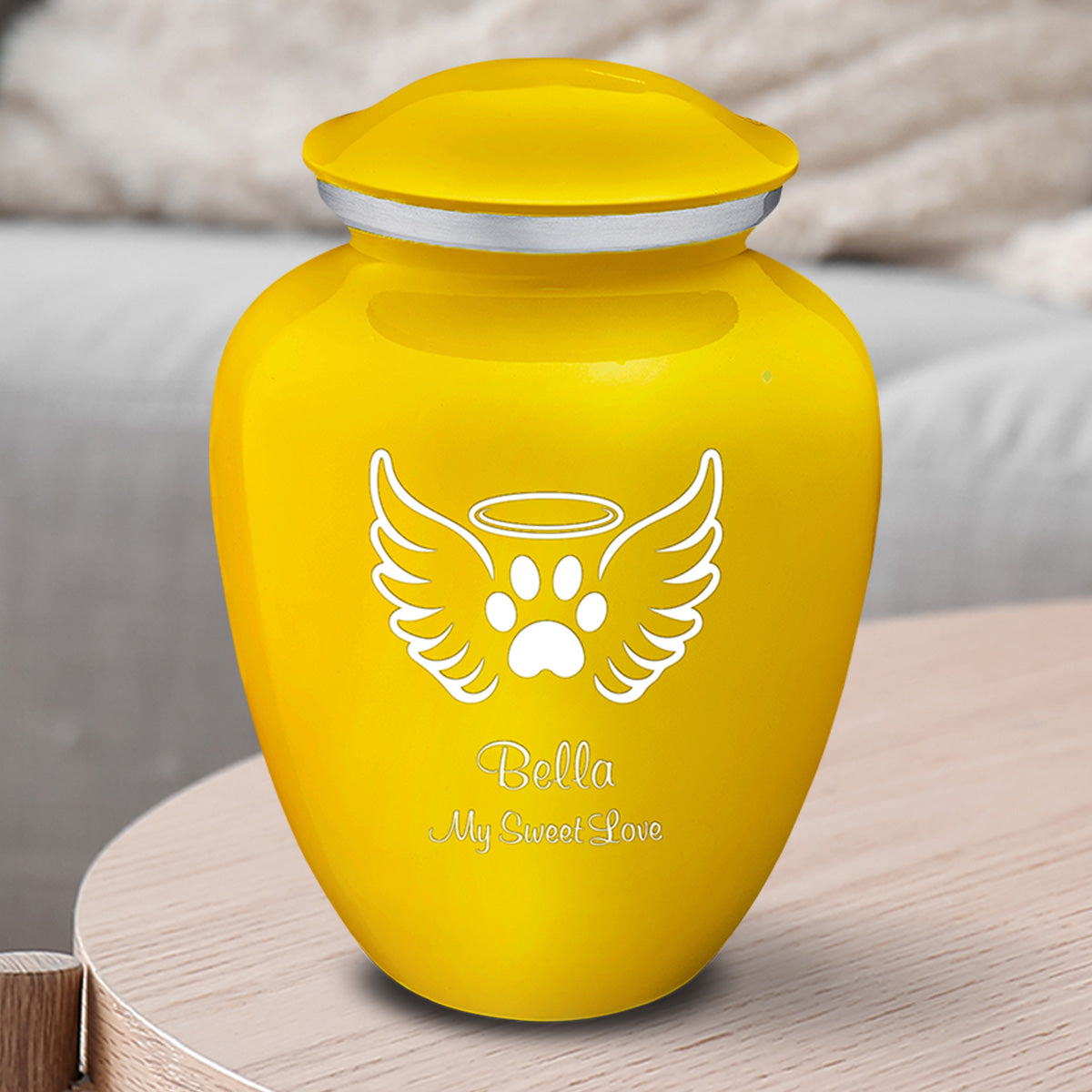 Medium Embrace Yellow Pet Angel Wings Cremation Urn