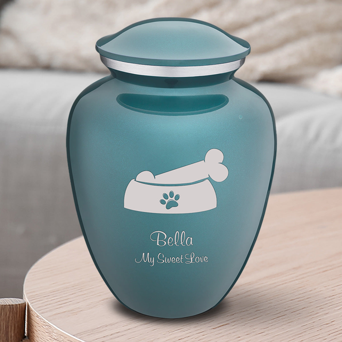 Medium Embrace Teal Pet Dog Bone Cremation Urn