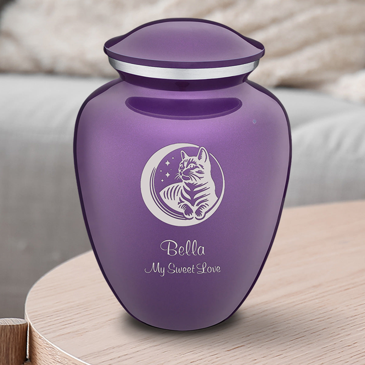 Medium Embrace Purple Pet Cute Cat Cremation Urn