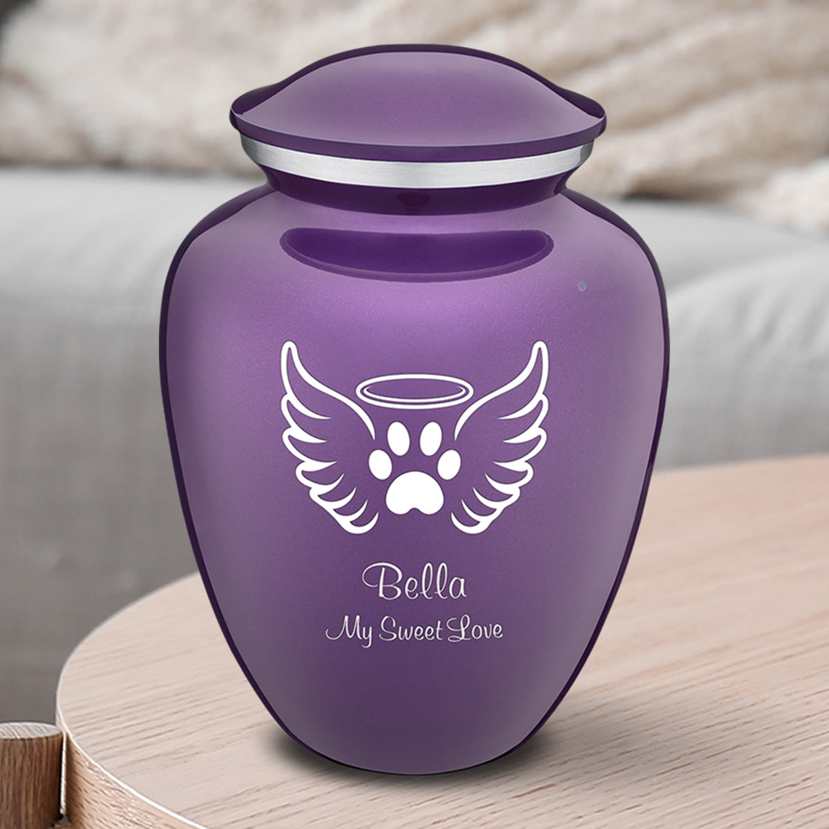 Medium Embrace Purple Pet Angel Wings Cremation Urn