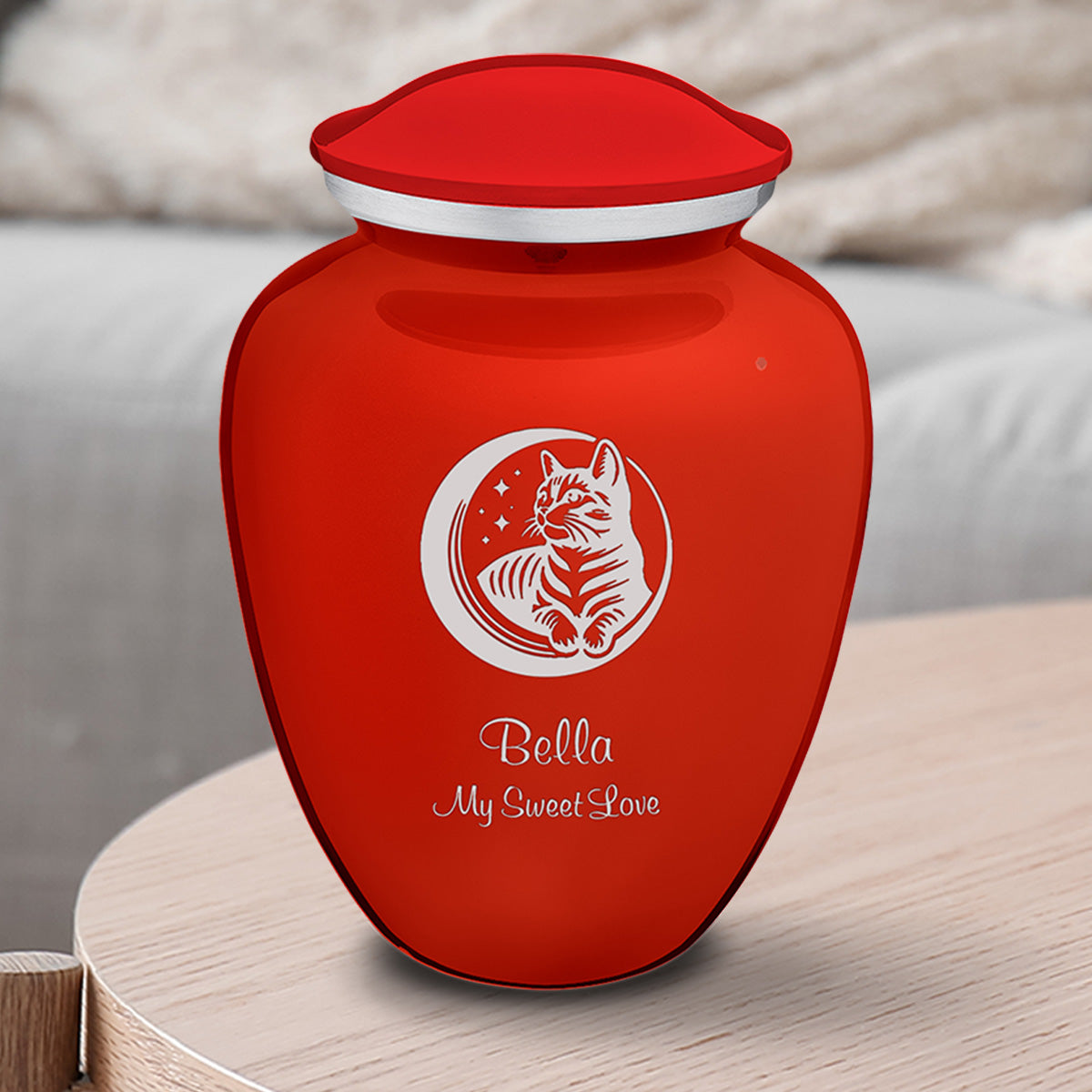 Medium Embrace Bright Red Pet Cute Cat Cremation Urn
