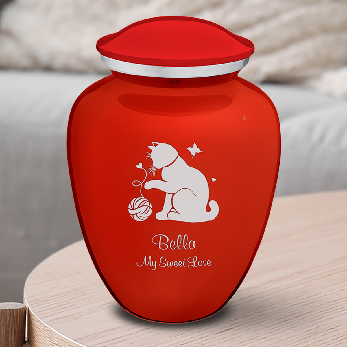 Medium Embrace Bright Red Pet Fun Cat Cremation Urn