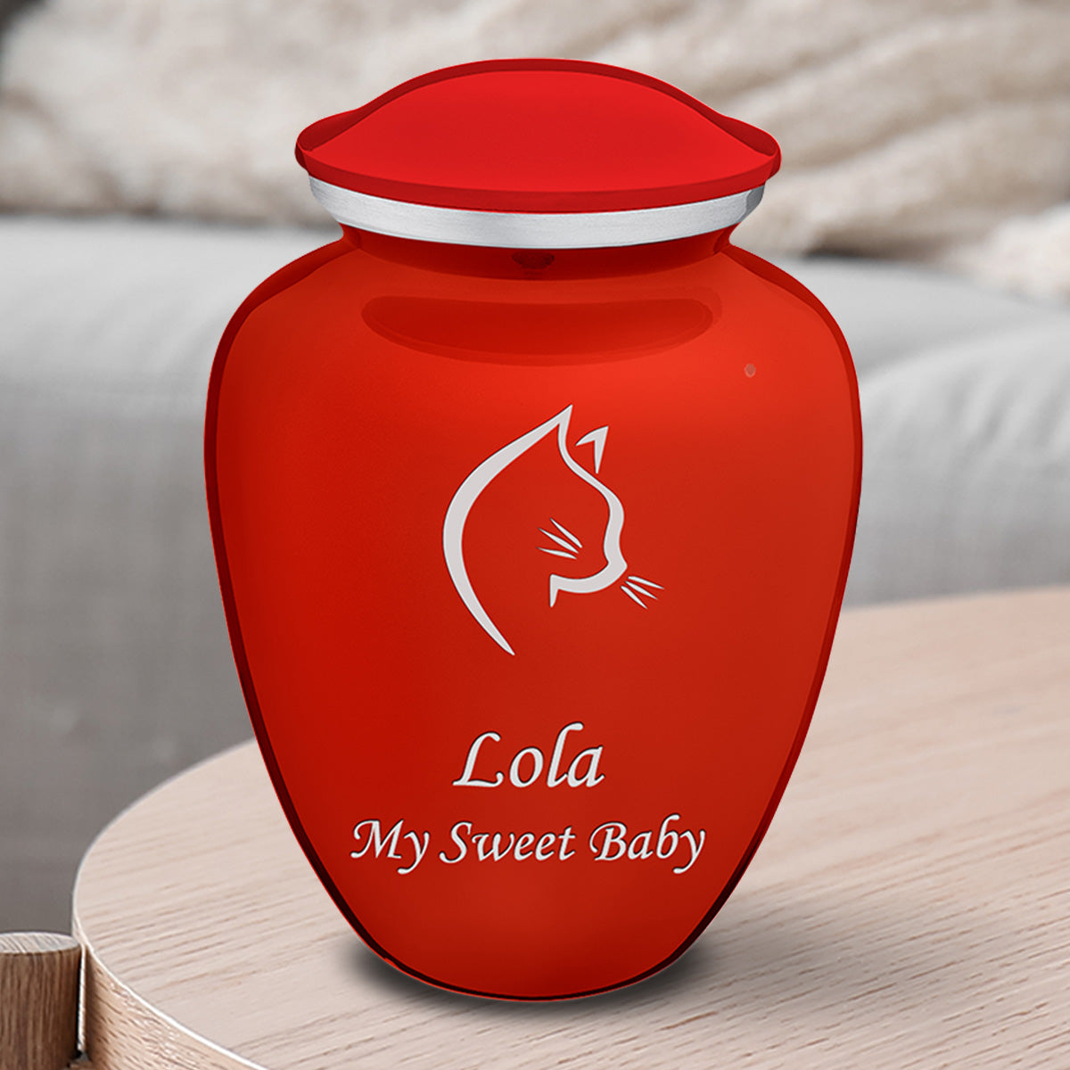 Medium Embrace Bright Red Cat Pet Cremation Urn