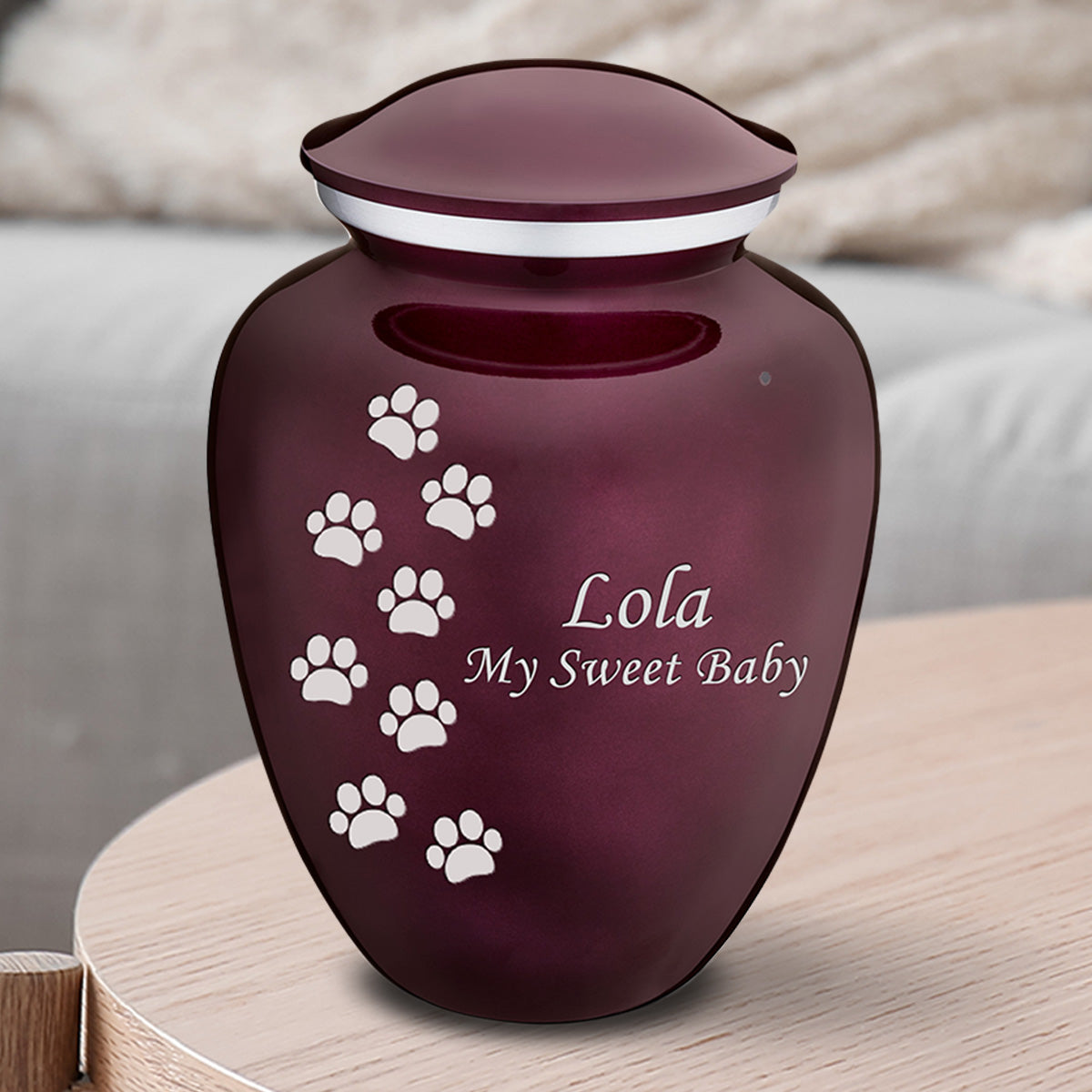 Medium Embrace Cherry Purple Walking Paws Pet Cremation Urn