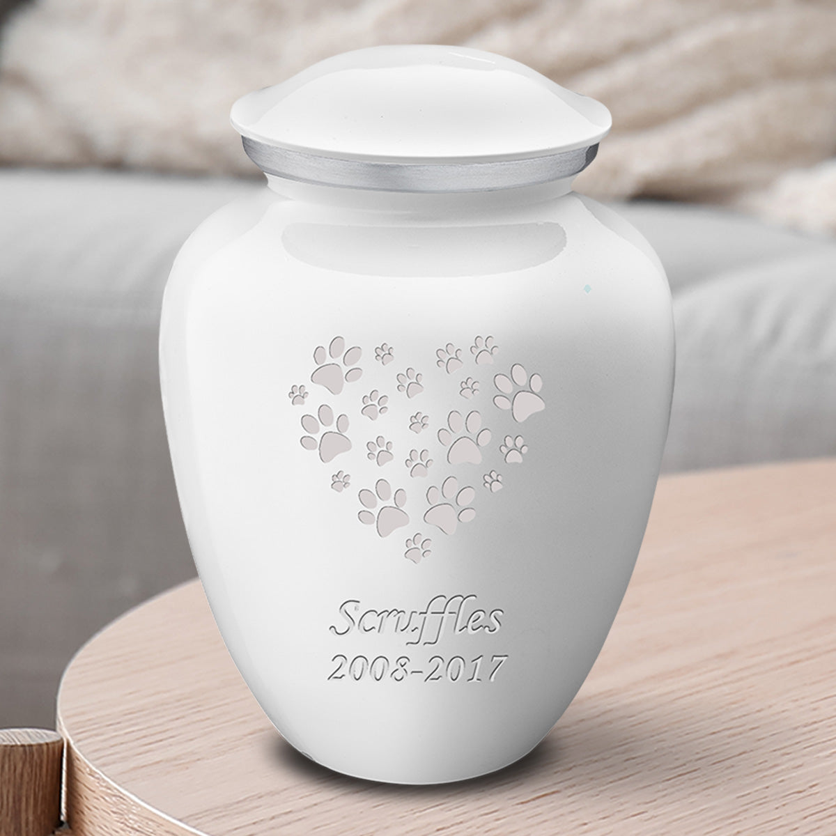 Medium Embrace White Heart Paws Pet Cremation Urn