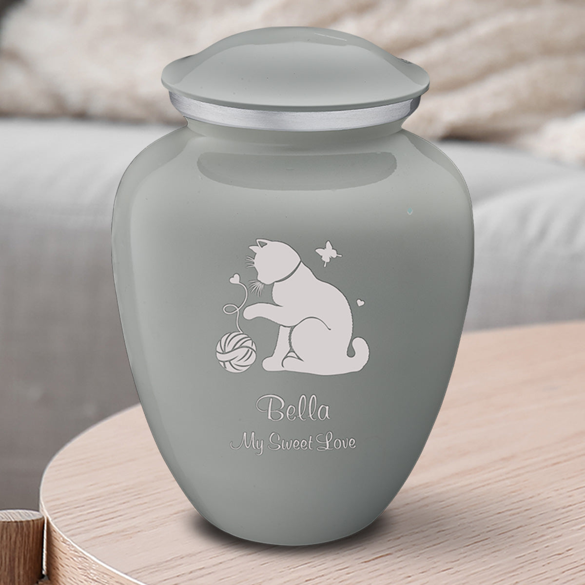 Medium Embrace Slate Grey Pet Fun Cat Cremation Urn