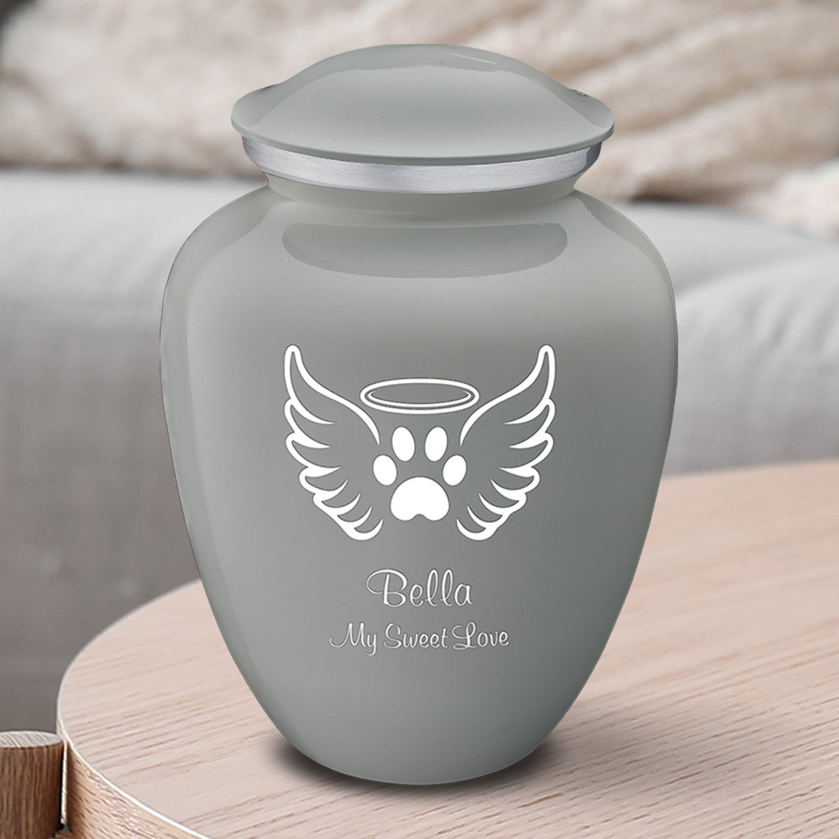 Medium Embrace Slate Grey Pet Angel Wings Cremation Urn
