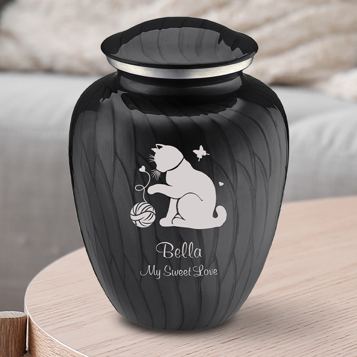 Medium Embrace Pearl Black Pet Fun Cat Cremation Urn