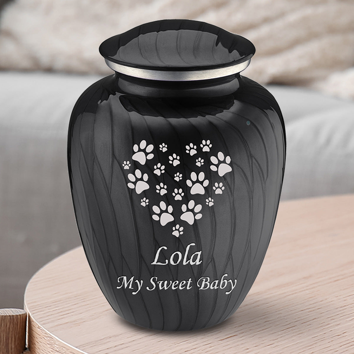 Medium Embrace Pearl Black Heart Paws Pet Cremation Urn