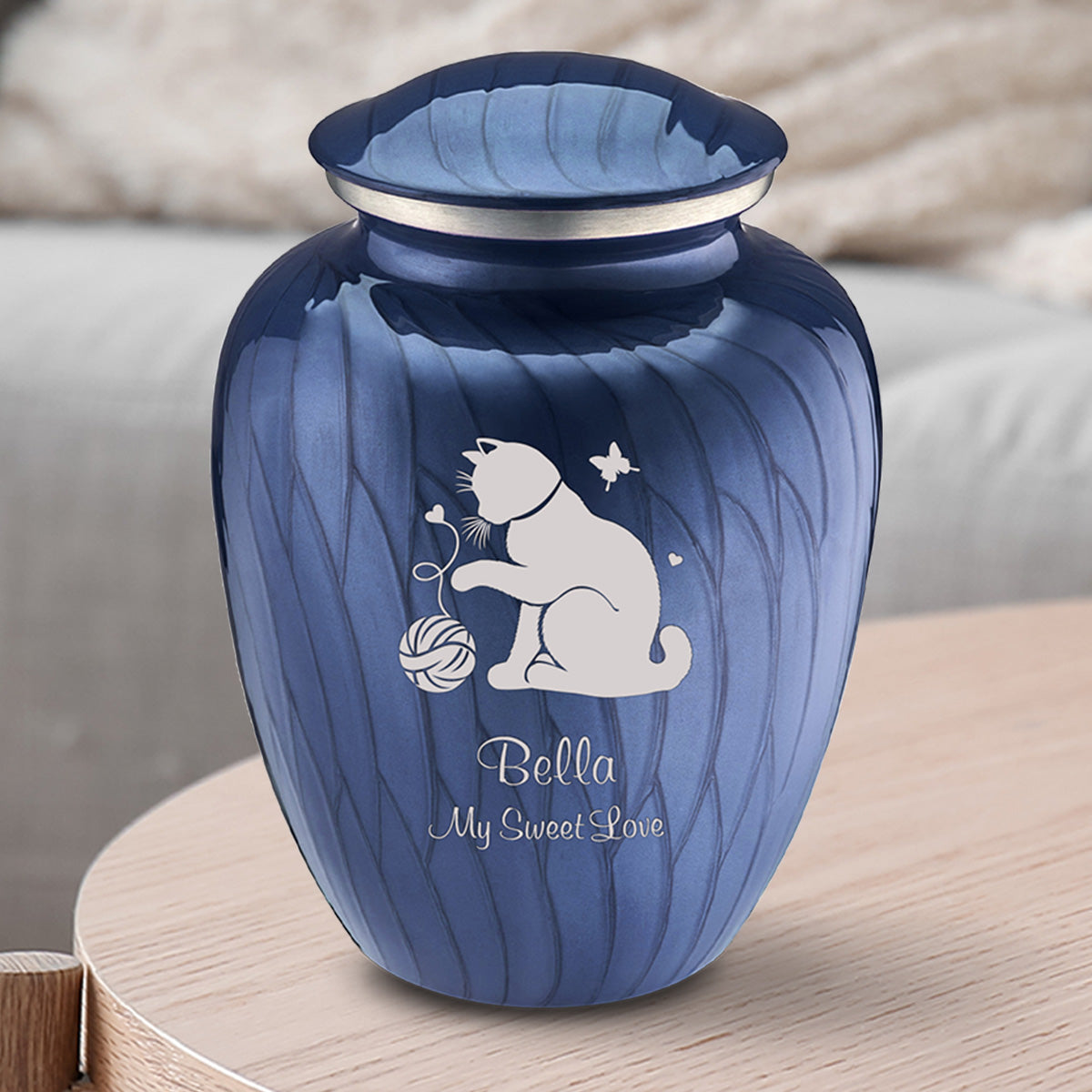 Medium Embrace Pearl Cobalt Blue Pet Fun Cat Cremation Urn