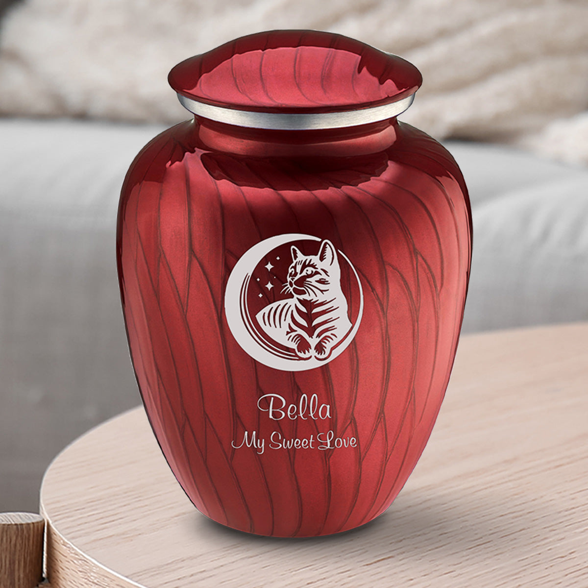 Medium Embrace Pearl Candy Red Pet Cute Cat Cremation Urn