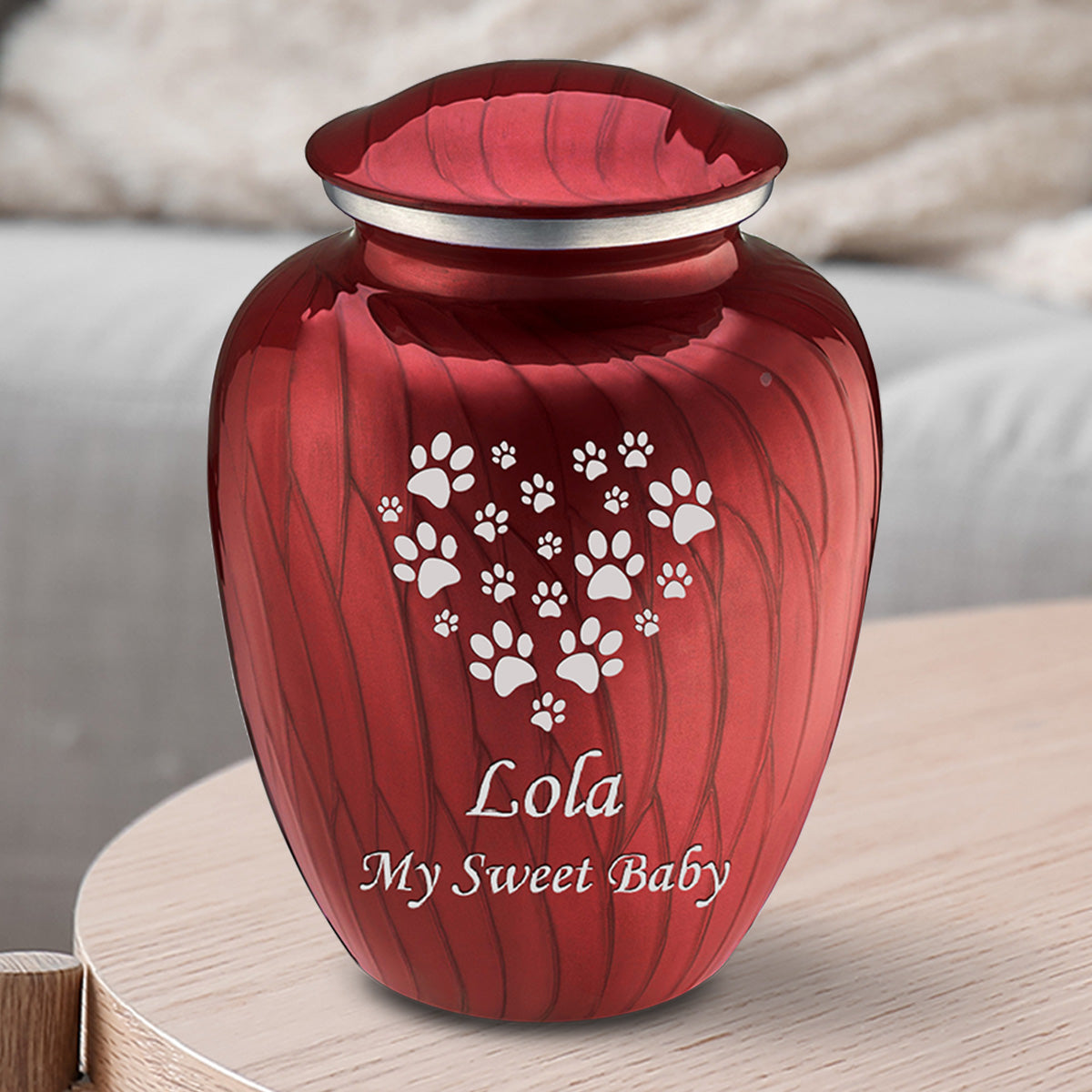 Medium Embrace Pearl Candy Red Heart Paws Pet Cremation Urn