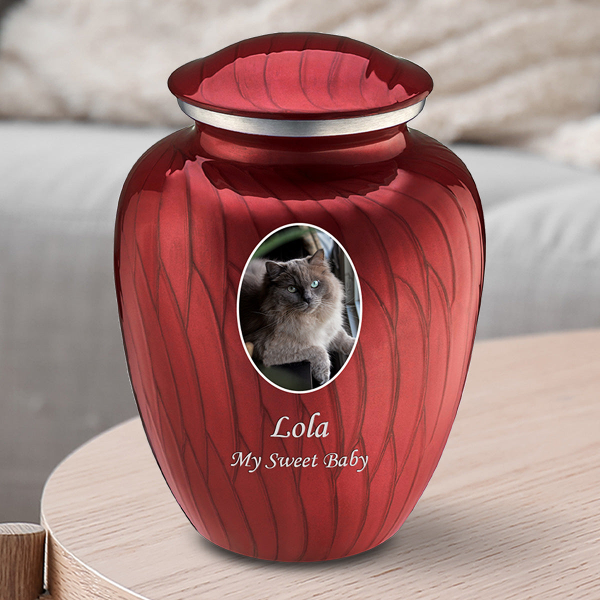 Medium Pet Embrace Pearl Candy Red Portrait Cremation Urn