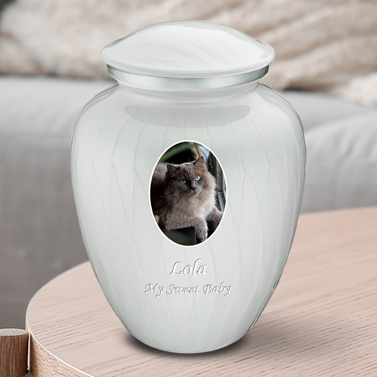 Medium Pet Embrace Pearl White Portrait Cremation Urn