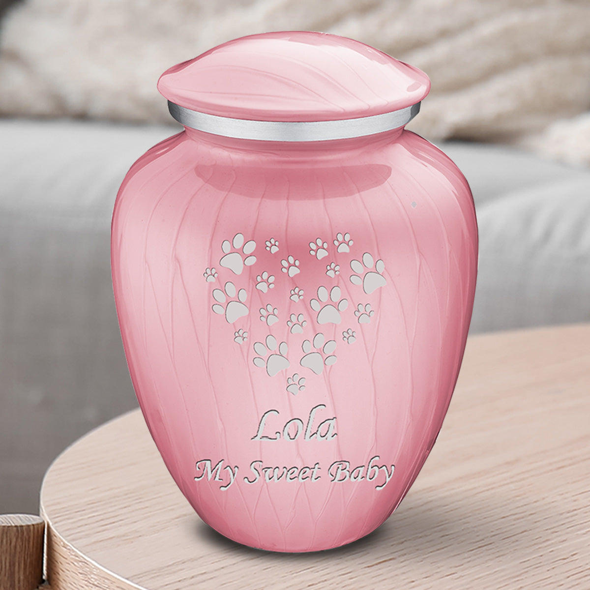Medium Embrace Pearl Light Pink Heart Paws Pet Cremation Urn