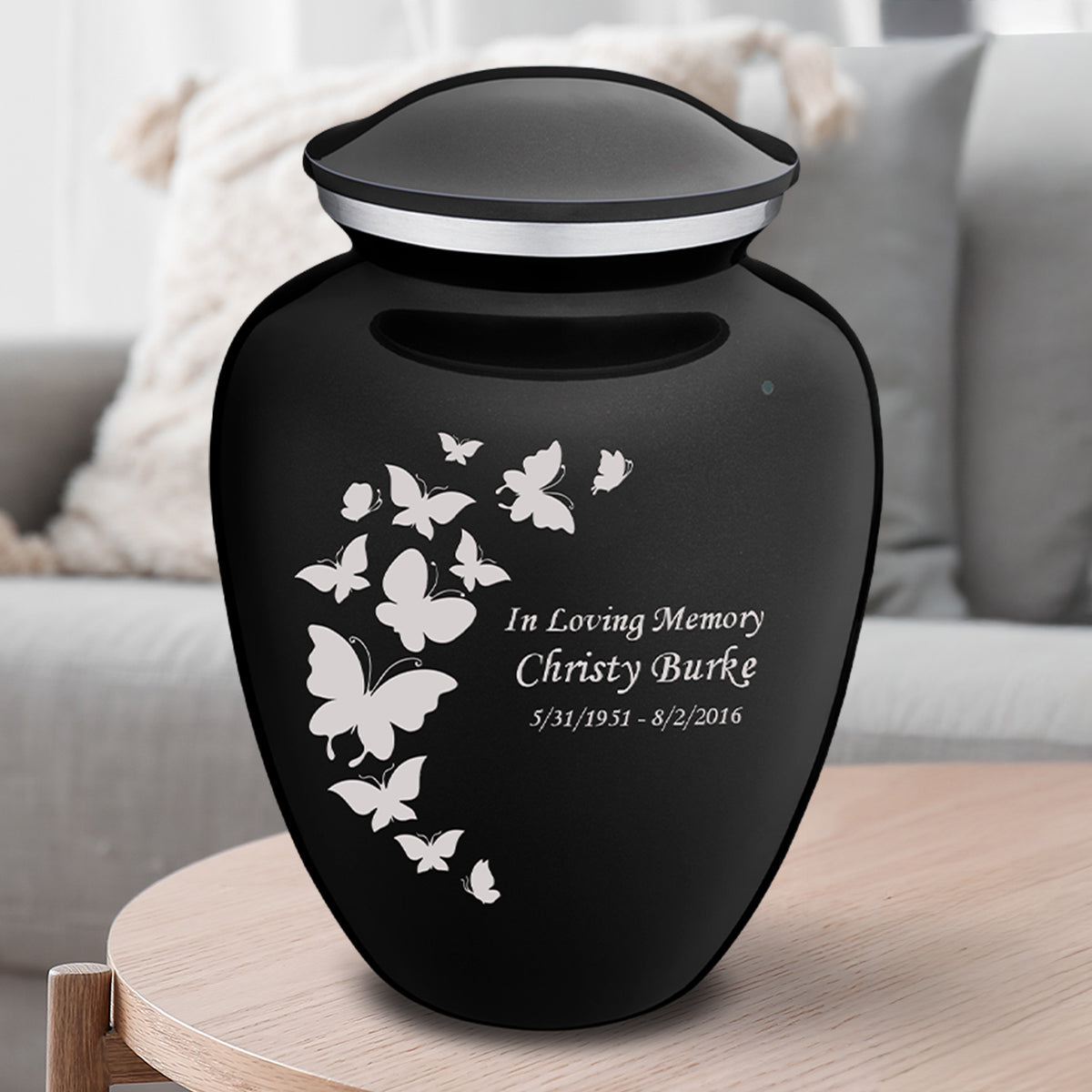 Extra Large Embrace Black Butterfly Cremation Urn for Ashes