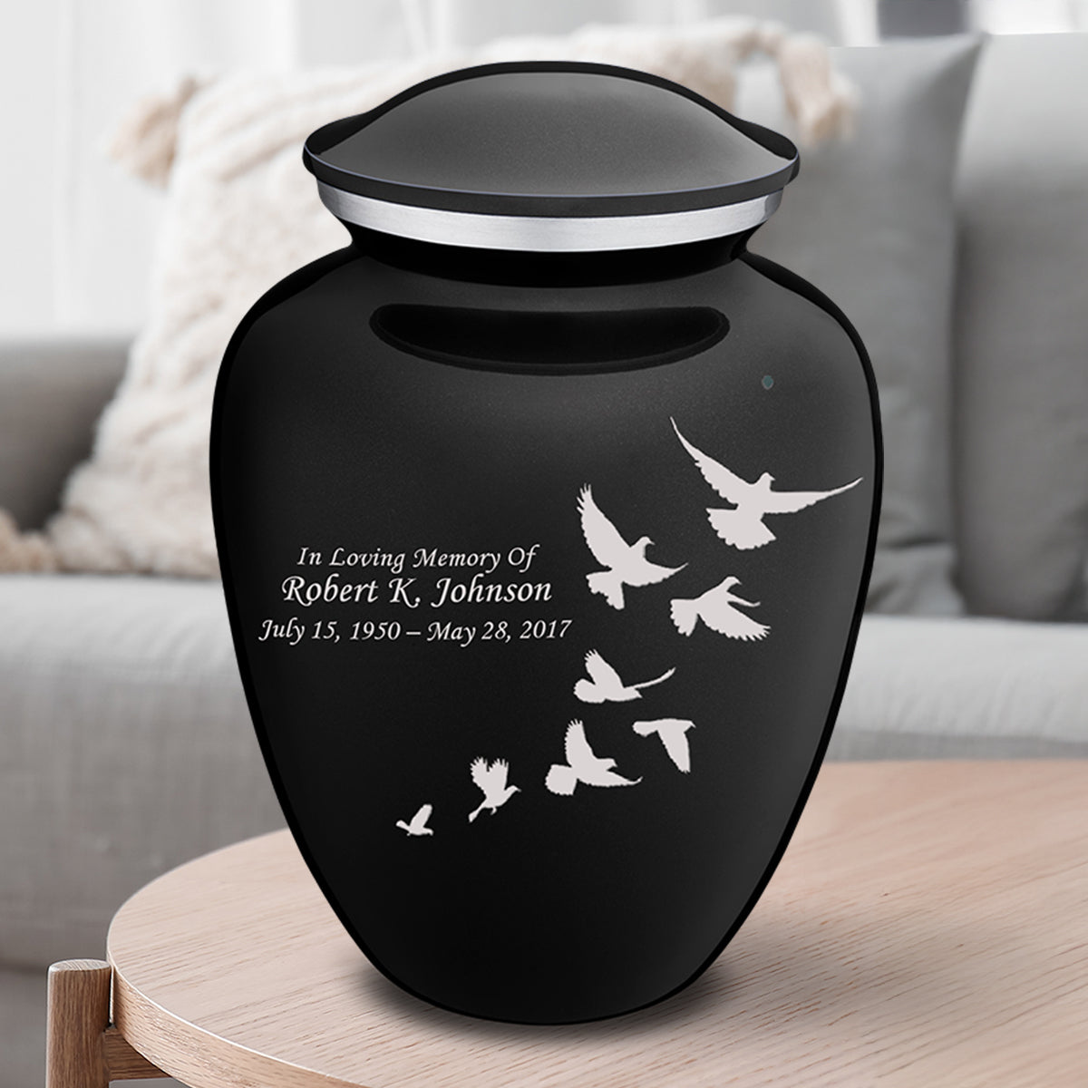 Extra Large Embrace Black Doves Cremation Urn for Ashes