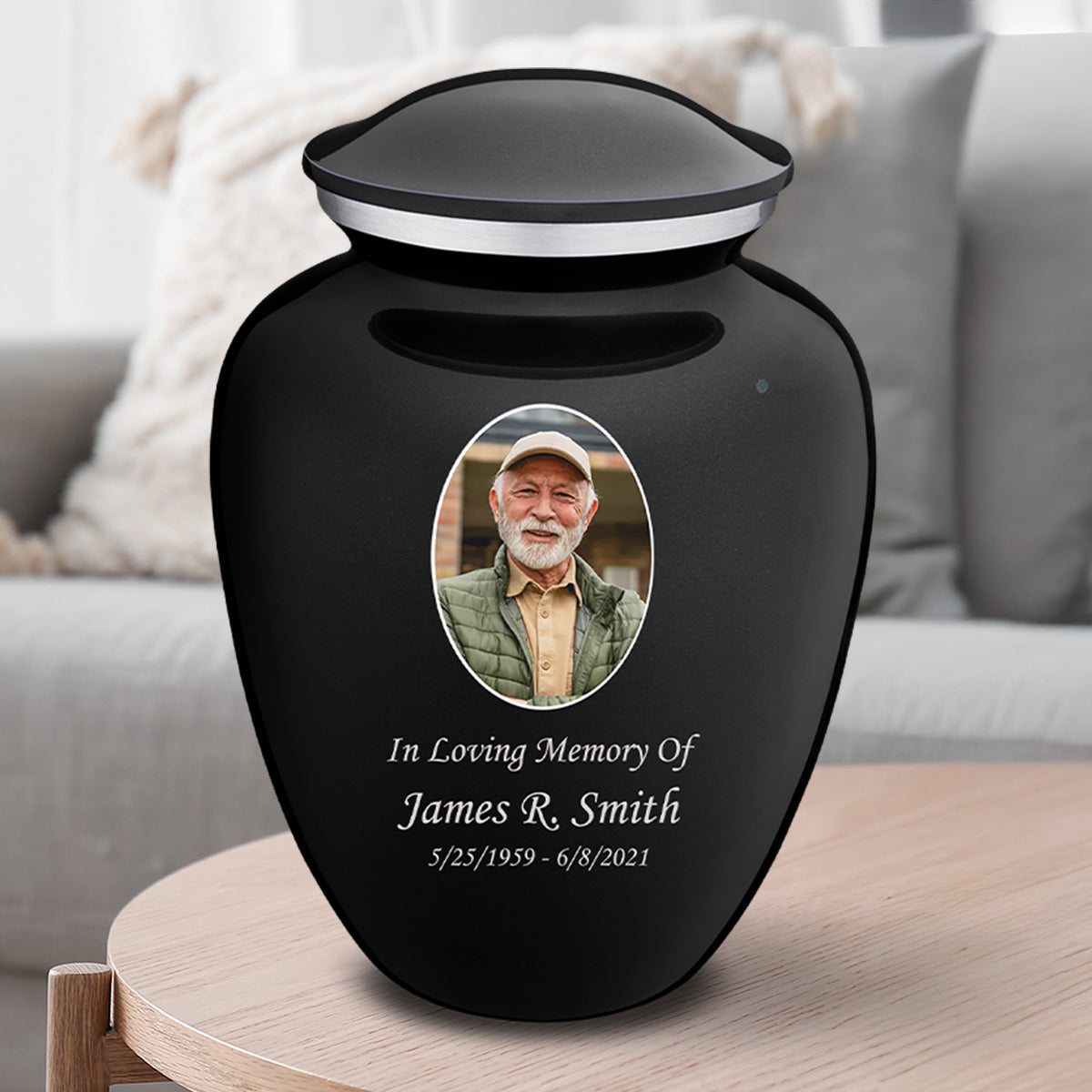Extra Large Embrace Black Portrait Cremation Urn for Ashes