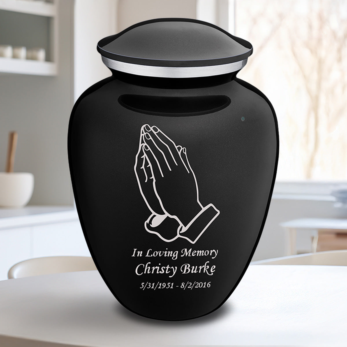 Adult Embrace Black Praying Hands Cremation Urn
