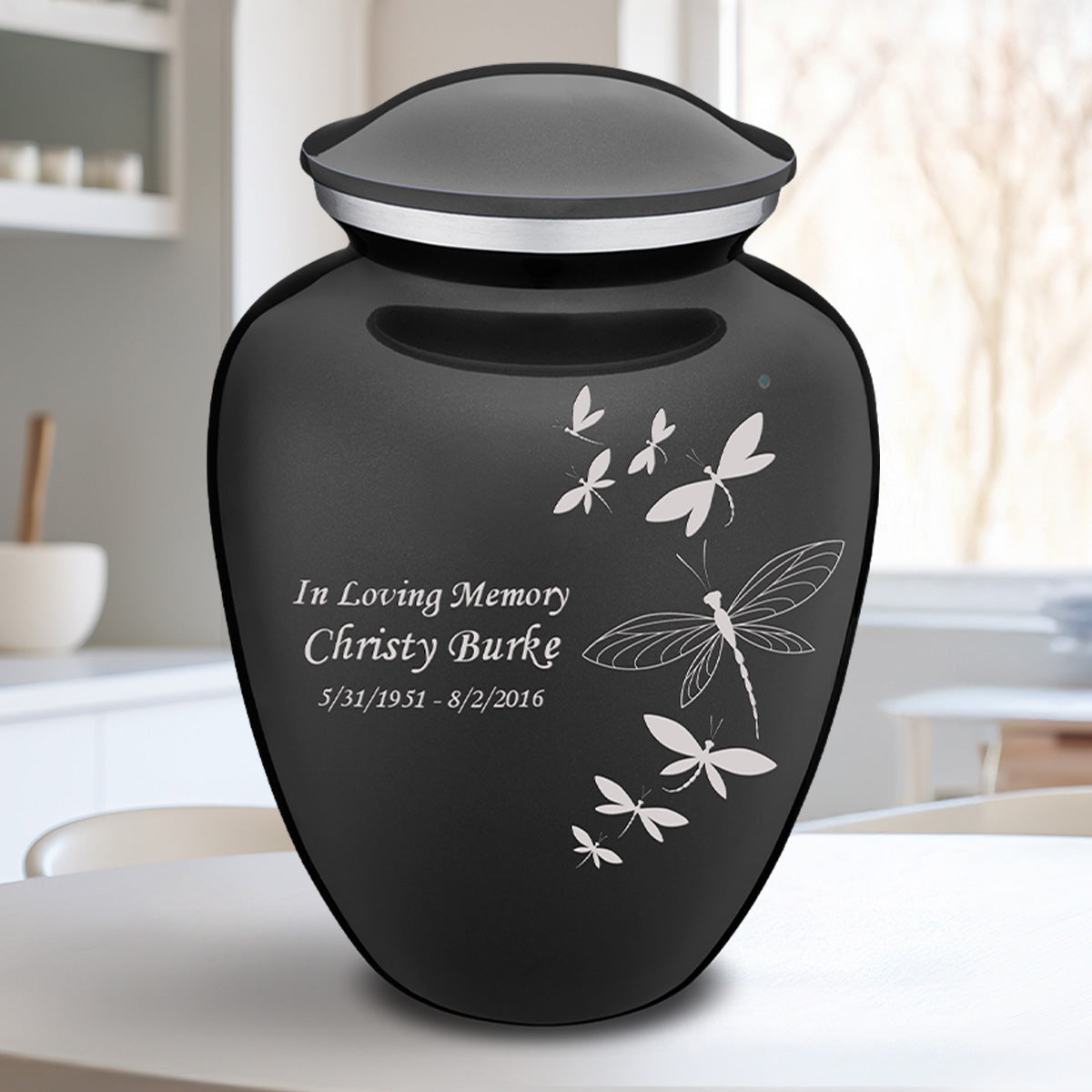 Adult Embrace Charcoal Dragonflies Cremation Urn