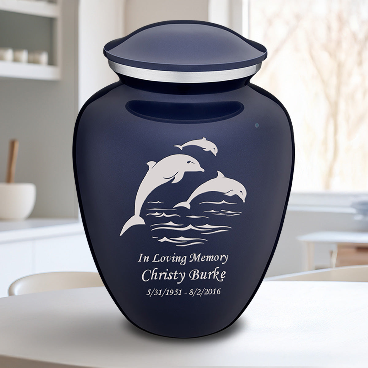 Adult Embrace Cobalt Blue Dolphins Cremation Urn