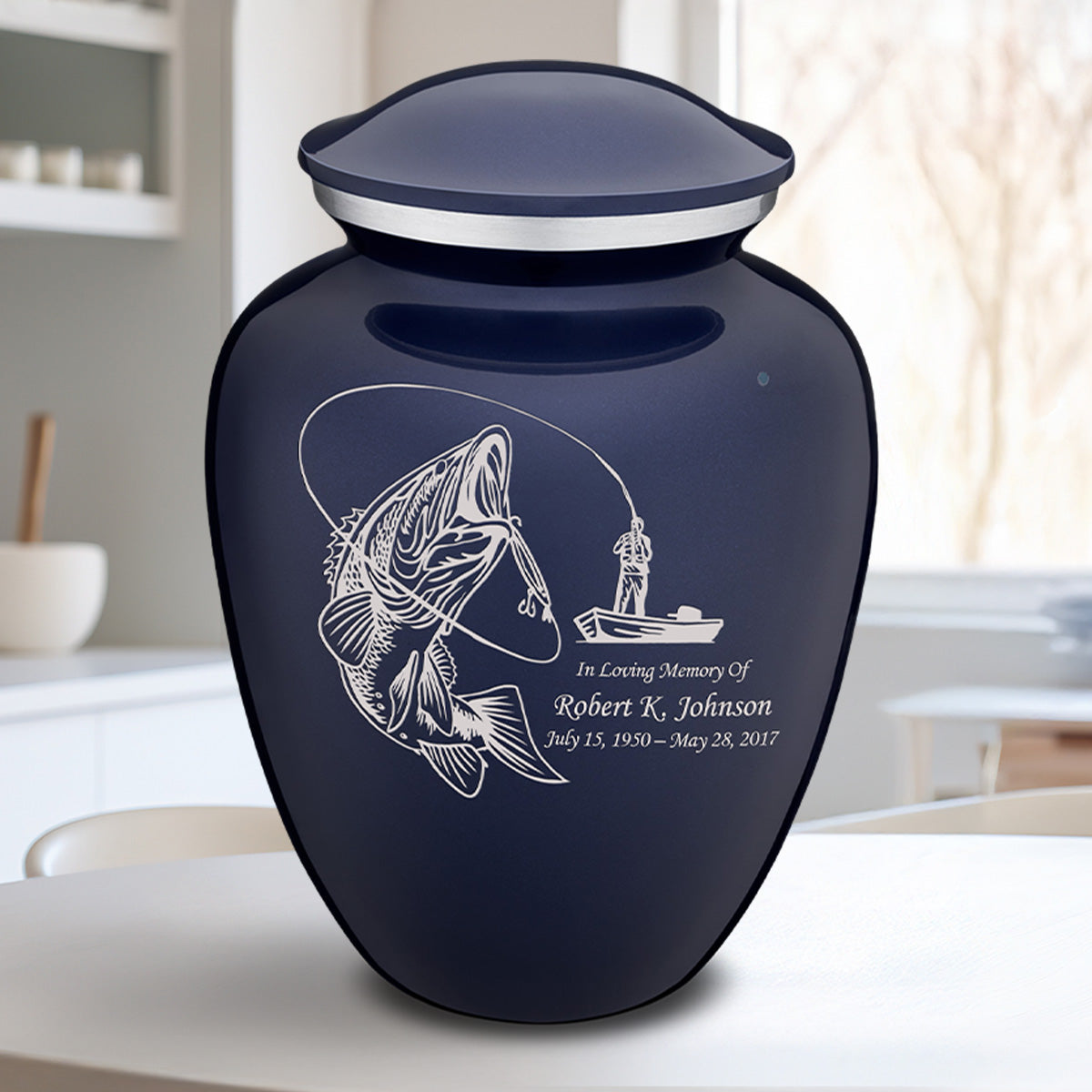 Adult Embrace Cobalt Blue Fishing Cremation Urn