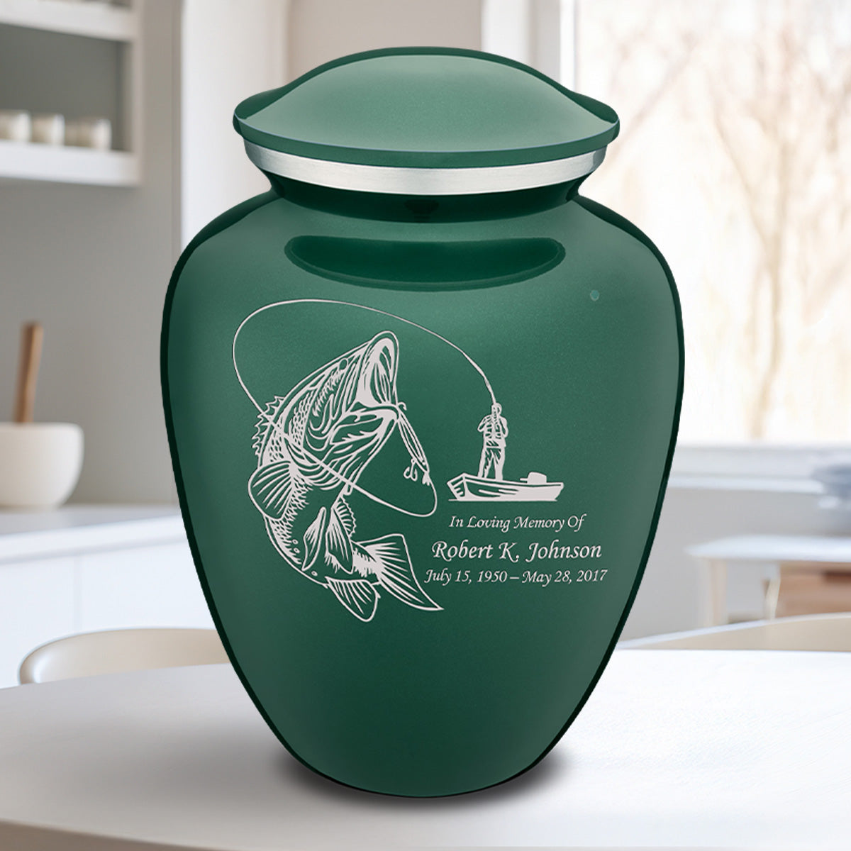 Adult Embrace Green Fishing Cremation Urn