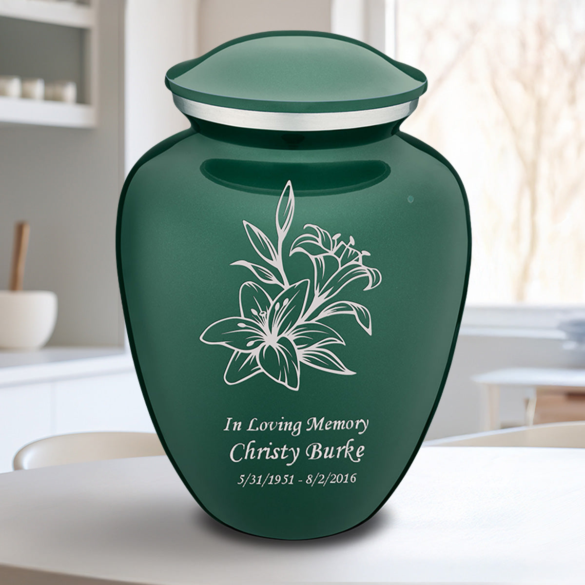 Adult Embrace Green Lily Cremation Urn