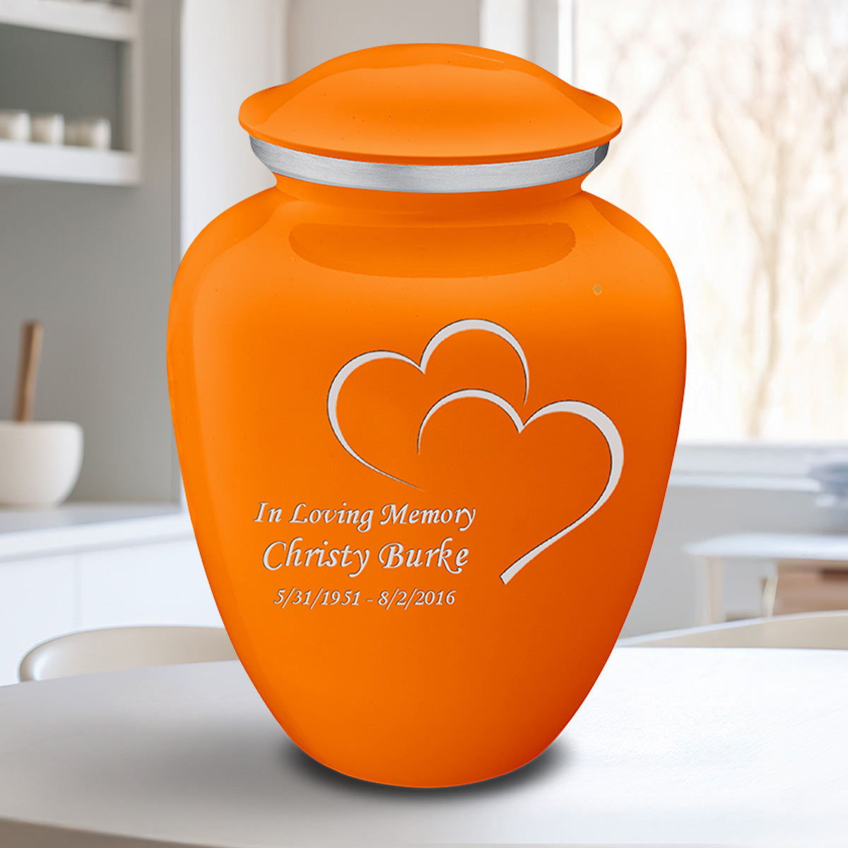Adult Embrace Burnt Orange Hearts Cremation Urn