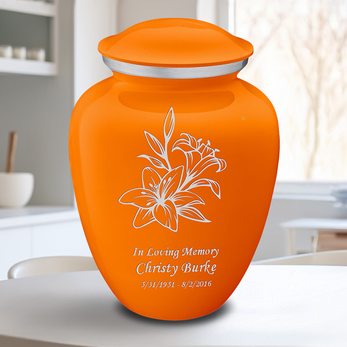 Adult Embrace Burnt Orange Lily Cremation Urn