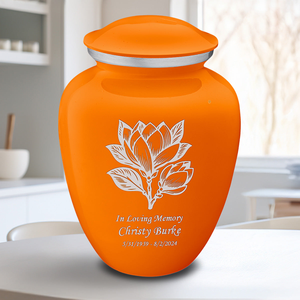 Adult Embrace Burnt Orange Magnolia Flower Cremation Urn