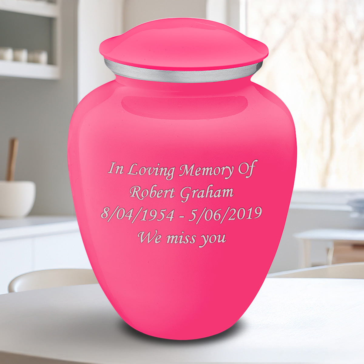 Adult Embrace Bright Pink Custom Engraved Cremation Urn