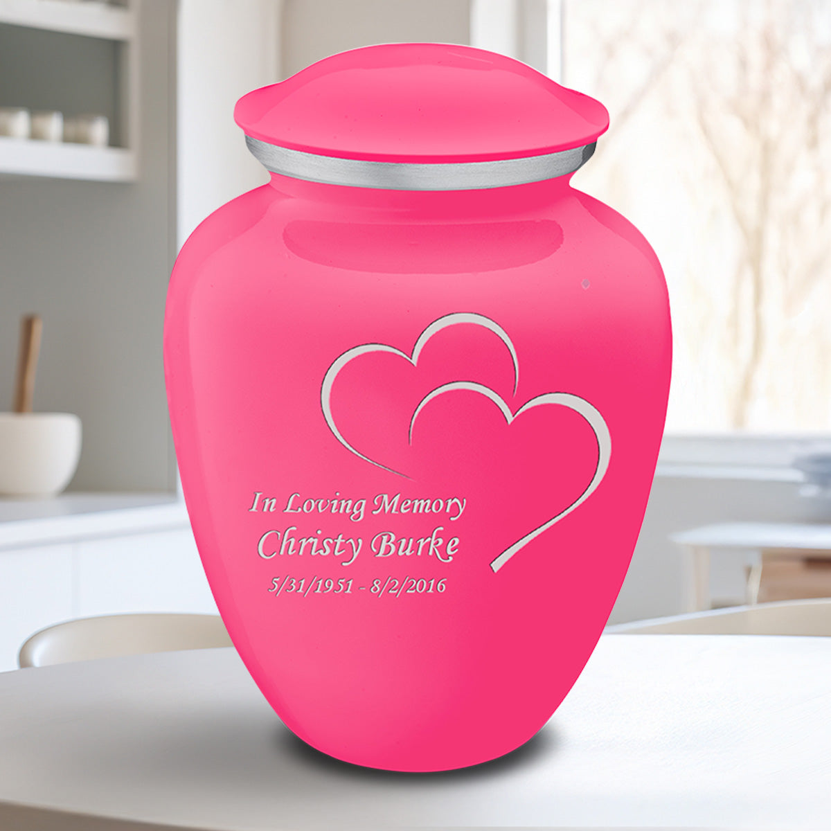 Adult Embrace Bright Pink Hearts Cremation Urn