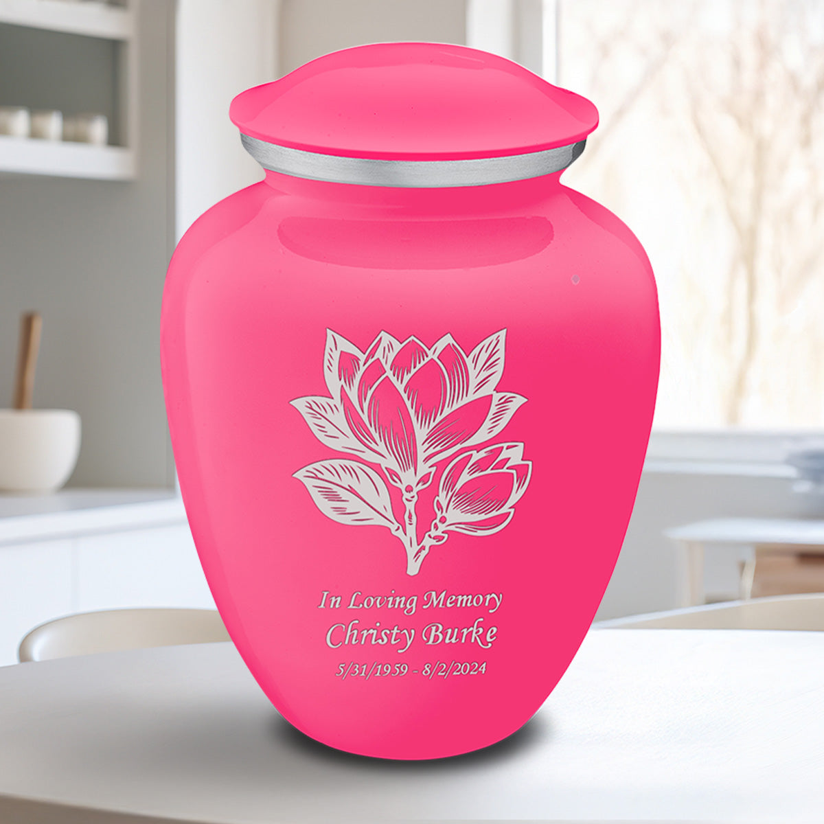 Adult Embrace Bright Pink Magnolia Flower Cremation Urn