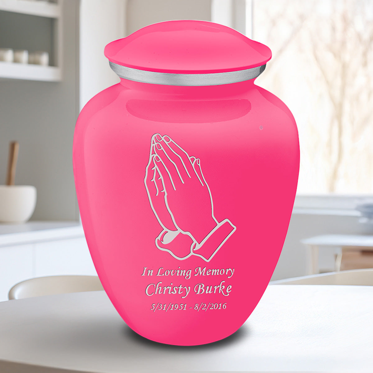 Adult Embrace Bright Pink Praying Hands Cremation Urn
