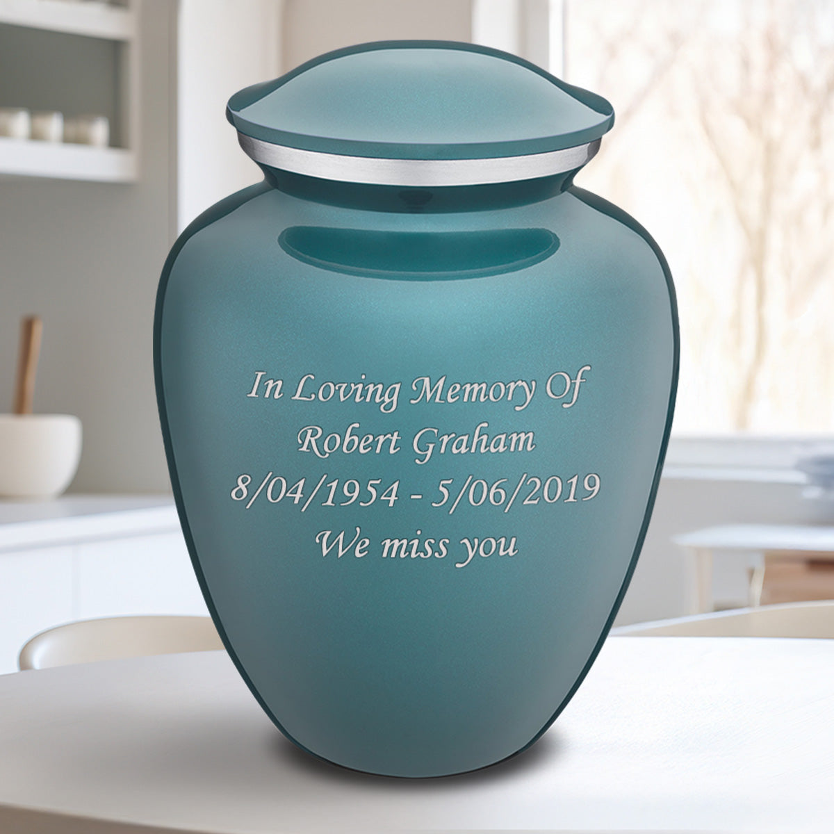 Adult Embrace Teal Custom Engraved Cremation Urn