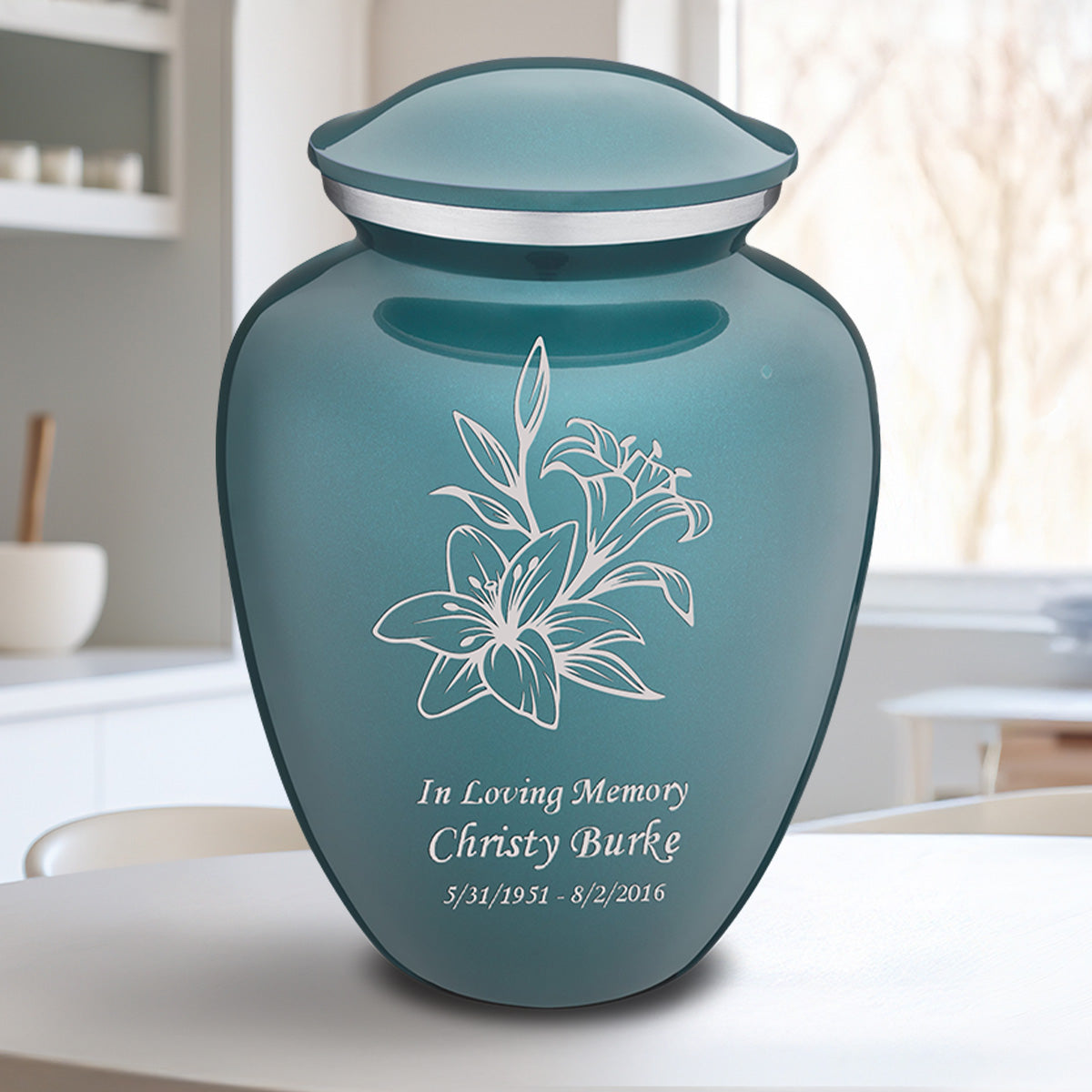 Adult Embrace Teal Lily Cremation Urn