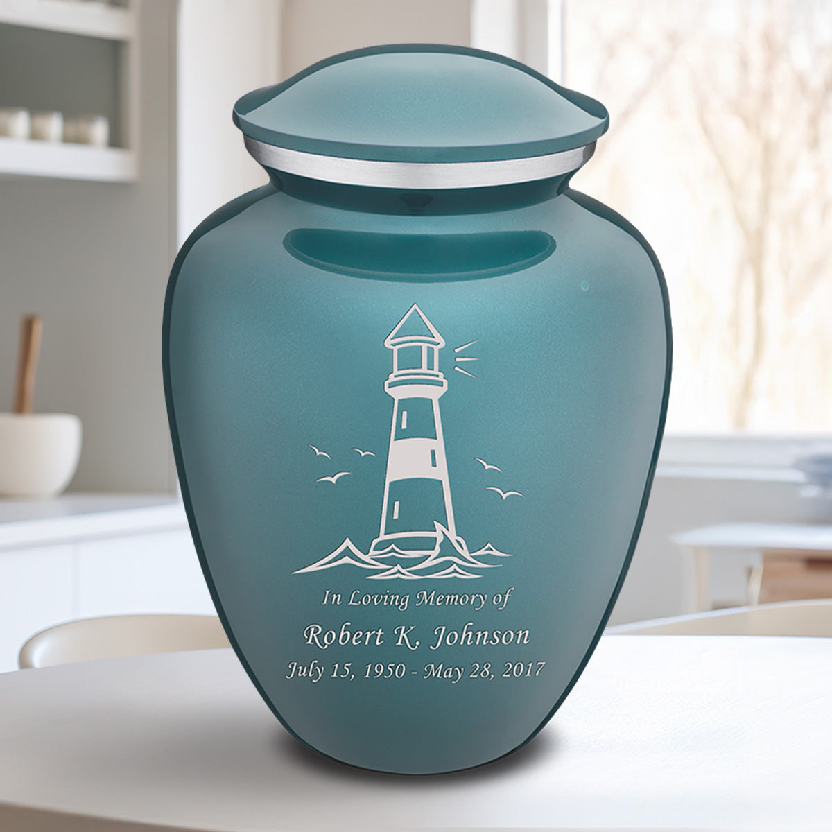 Adult Embrace Teal Lighthouse Cremation Urn