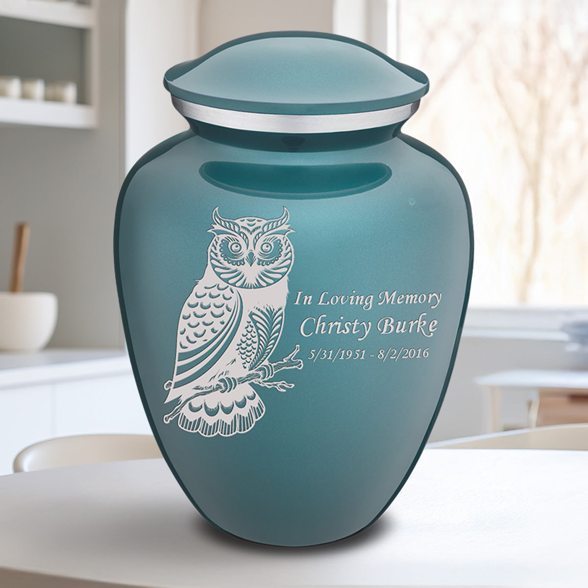 Adult Embrace Teal Owl Cremation Urn