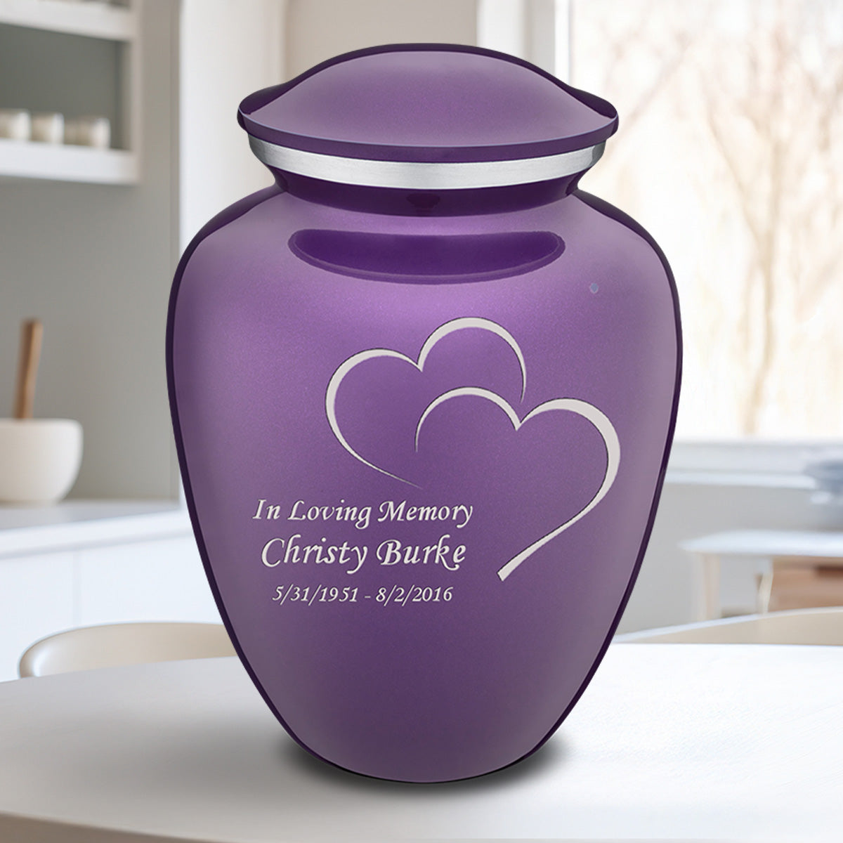 Adult Embrace Purple Hearts Cremation Urn