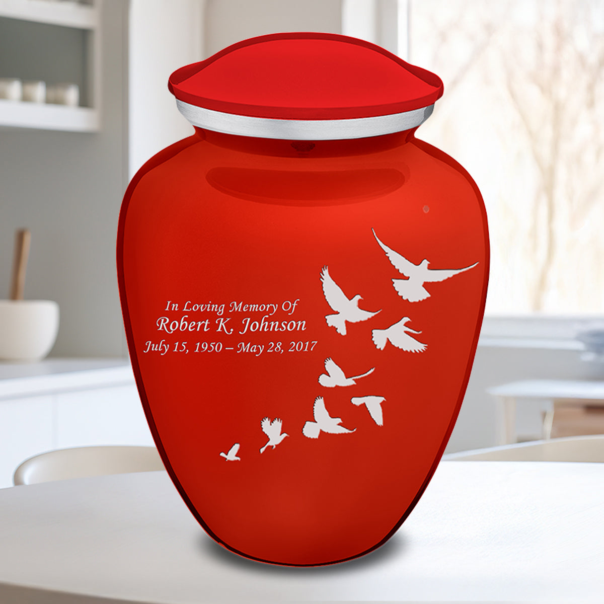 Adult Embrace Bright Red Doves Cremation Urn