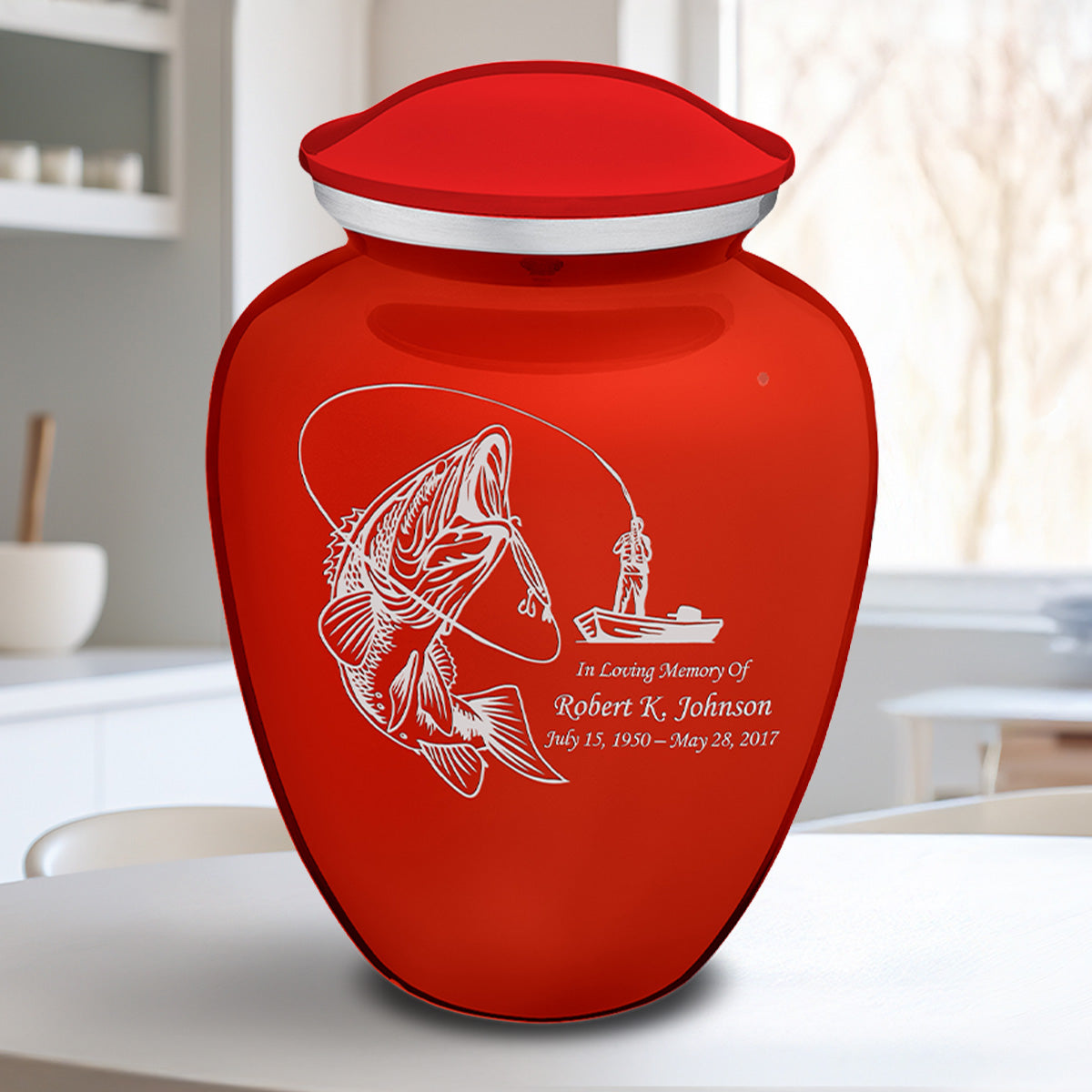 Adult Embrace Bright Red Fishing Cremation Urn