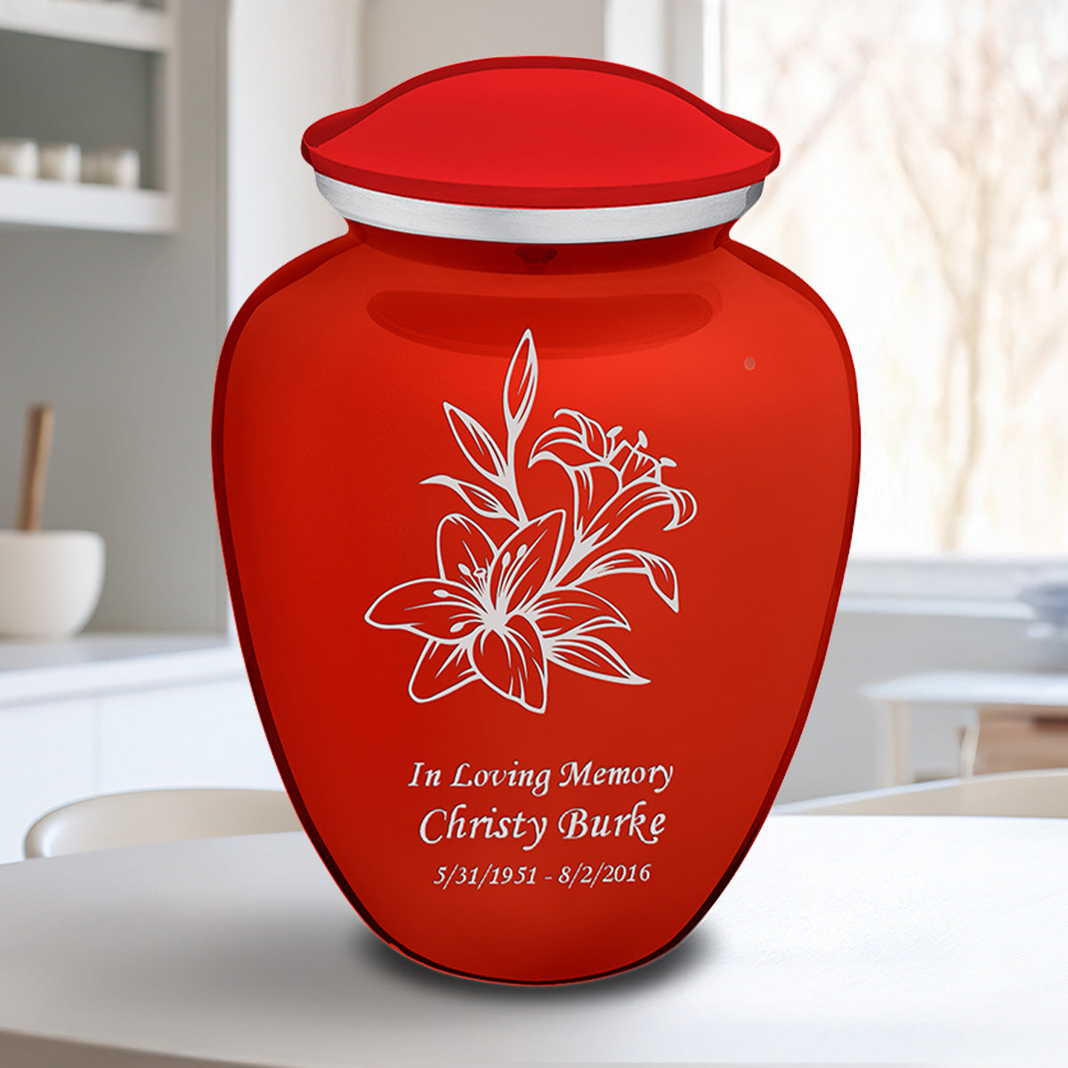 Adult Embrace Bright Red Lily Cremation Urn