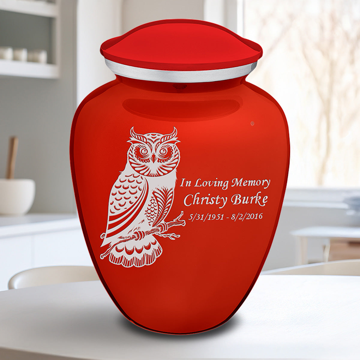 Adult Embrace Bright Red Owl Cremation Urn