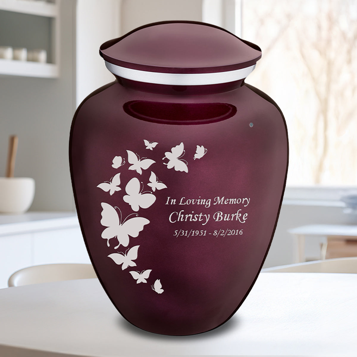 Adult Embrace Cherry Purple Butterflies Cremation Urn