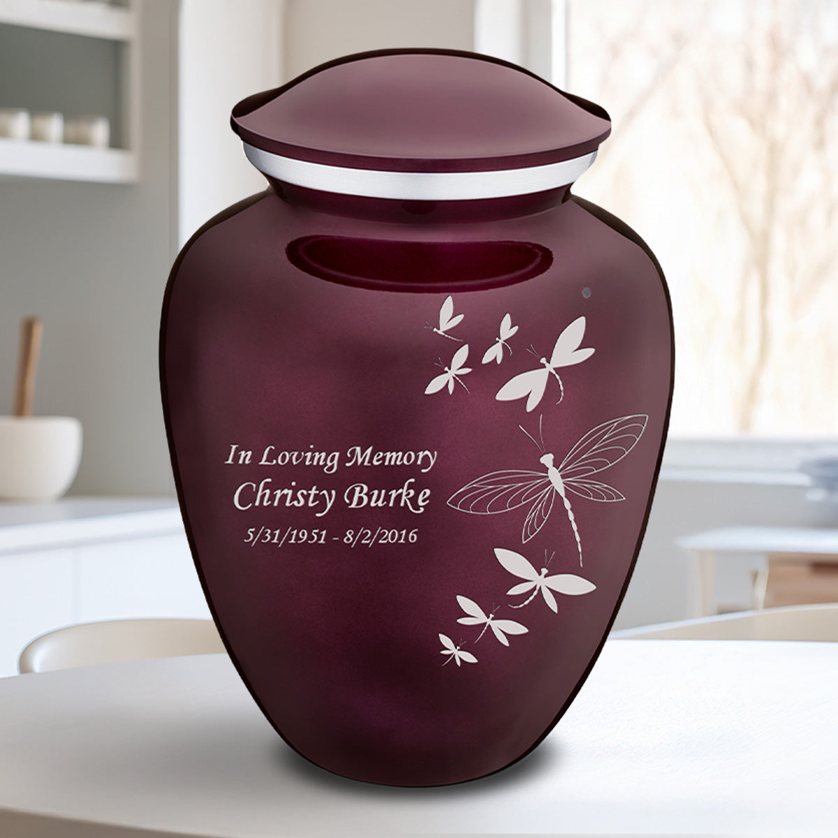 Adult Embrace Cherry Purple Dragonflies Cremation Urn