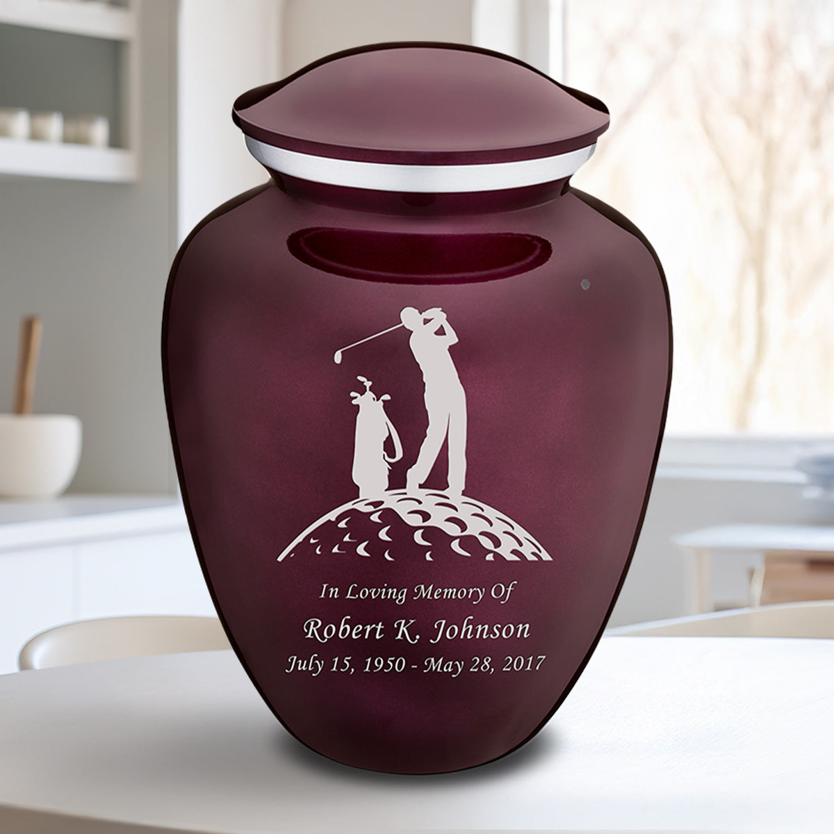 Adult Embrace Cherry Purple Golfer Cremation Urn